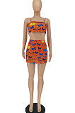 Women Condole Belt Butterfly Printing Skirts Sets SMY8089