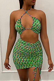Euramerican Fashion Priting Drawshing Sexy Short Skirt Two Piece YT3277