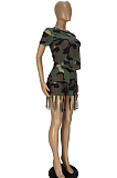 Euramerican Fashion Camouflage Tassel Short Sleeve Shorts Sets YT3281