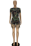 Euramerican Fashion Camouflage Tassel Short Sleeve Shorts Sets YT3281
