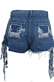 Fashion Cultivate One's Morality Water Washing Tassel Cowboy Shorts SMR2271