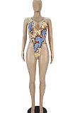 Women Sexy Snakeskin Printing Hollow Out Backless One Piece Swimsuits SDD9513