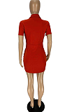 Fashion Lapel Neck Zipper Package Buttocks Dress Have Pocket WJ5222