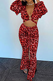 Fashion Casual Sexy Long Sleeve Deep V Leopard Pants Sets AFM60017