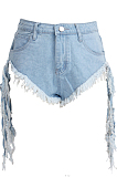 Fashion Cultivate One's Morality Water Washing Tassel Cowboy Shorts SMR2271