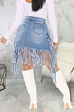 Euramerican Water Washing Tassel High Waist Cowboy Short Skirt SMR2416