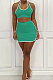 Green Women Sleeveless Halter Neck Ruffle Sport Skirts Sets AMM8361-5