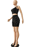 Black Euramerican Fashion Spilced Vest Shorts Sports Casual Sets CM2141-3
