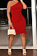 Red Casual Ruffle Drawsting Off Shoulder Sleeveless CultivateOne's Morality Mini Dress AMM8362-3