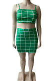 Green Stripe Condole Belt Vest Open Frok Skirts Sets CYC793-2