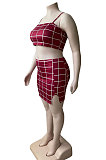Red Stripe Condole Belt Vest Open Frok Skirts Sets  CYC793-1