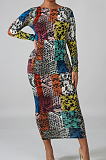 Fashion Sexy Digital Printing Cultivate One's Morality Long Sleeve Dress SMR10443 