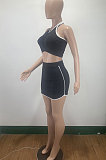 Black Women Sleeveless Halter Neck Ruffle Sport Skirts Sets AMM8361-3