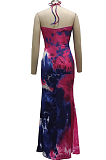 Fashion Tie Dye Printing Halter Neck Long Dress SMR10286