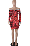 Red Leopard Print Sexy Screw Thread Long Sleeve Dress LSZ9011-2