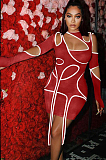 Red Sexy Pure Color Irregularity Tight Night Club Long Sleeve Dress LM1095-3