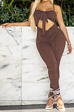 Camel Women Pure Color Tight Sexy Shirred Detail Bodycon Jumpsuits KXL842-2