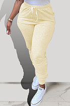 Yellow Pure Color Pocket Sport Casual Long Pants KXL843-2