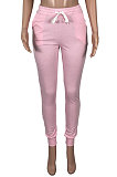 Pink Pure Color Pocket Sport Casual Long Pants KXL843-1