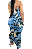 Blue Condole Belt V Neck Sleeveless Fashion Sexy Long Dress DY6969-4