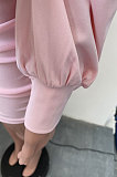Pink Women Shirred Detail Autumn Winter Sport Casual Shorts Sets NK253-1