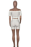 White Pure Color A Word Shoulder Shorts Drawsting Two-Pieces MOL167-1