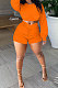 Orange Women Shirred Detail Autumn Winter Sport Casual Shorts Sets NK253-4