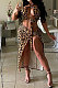 Brown Sexy Leopard Women Bandage Chest Wrap Open Fork Skirts Sets AYL88803-2