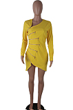 Yellow Euramerican Fashion Zipper Spliced Dress LSZ9012-2
