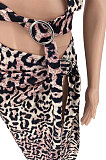 Brown Sexy Leopard Women Bandage Chest Wrap Open Fork Skirts Sets AYL88803-2