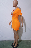Orange JH 257ashion Sexy Pure color Deep V Short Sleeve Short Dress JH257-1