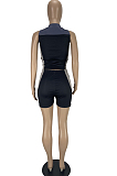 Black Euramerican Casual Vest Shorts Sports Sets LL6325-4