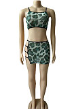 Cyan Green Sexy Printing Condole Belt Sleeveless Personality Net Yarn Skirts Sets CYC7015-1
