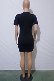 Black JH 257ashion Sexy Pure color Deep V Short Sleeve Short Dress JH257-4