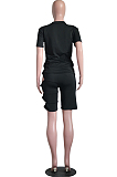 Black Fashion Casual Personality T-Shirt Shorts Two Piece SY8818-3