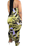Yellow Condole Belt V Neck Sleeveless Fashion Sexy Long Dress DY6969-1
