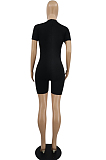 Black Euramerican Women Pure Color Round Neck Short Bodycon Jumpsuits KK8265-1