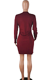 Red Euramerican Fashion Zipper Spliced Dress LSZ9012-1