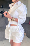 White Fashion Casual Shirt Shorts Casual Two Piece LSZ91165-2