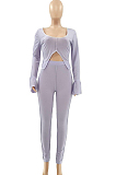 Purple Flare Long Sleeve Irregularity Top Long Pant Casual Sets LSZ9033-2