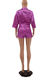 Purple Fashion Casual Shirt Shorts Casual Two Piece LSZ91165-1