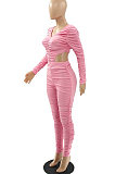 Pink Women Fashion Ruffel Casual Jumpsuits LSZ9023