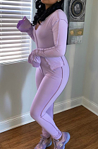 Purple Flare Long Sleeve Irregularity Top Long Pant Casual Sets LSZ9033-2