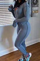 Grey Flare Long Sleeve Irregularity Top Long Pant Casual Sets LSZ9033-1