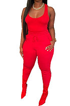 Red Women Sexy Vest Long Pants Waist Line Pure Color Pants Sets  SFM0272-4