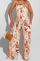 Brown Off Shoulder Sexy Casaul Contain Pocket Wide Leg Jumpsuits PY806-3