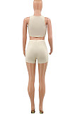Rice White Casual Sexy Vest Shorts Sets PY810-3
