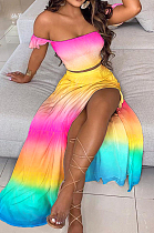 Gradient Rainbow Summer Sexy Bohemia Print Boob Tube Top Long Skirts Two Piece SFM0232-6