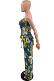 Colorful Yellow Fashion Tie Dye Sling Wide Leg Jumpsuits TD8039-1