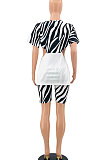 White Trendy Stripe Printing Zipper Shorts Sets PY808-1